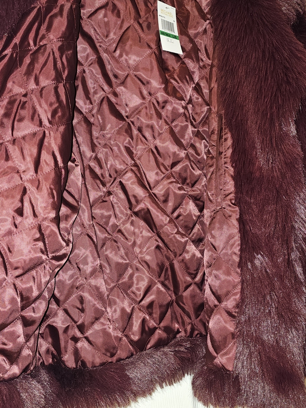 Michael Kors Women's Faux Fur Coat in Burgundy - Picture 3 of 5